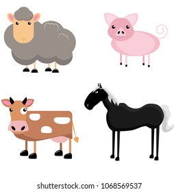 Set of farm animals in flat design style. Vector illustration.
