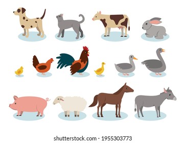 Set of farm animals flat style on white background eps 10