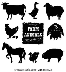 Set of farm animals. Hand drawn vector illustration.