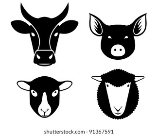 set of farm animals heads