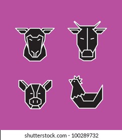 set of farm animals heads. vector illustration