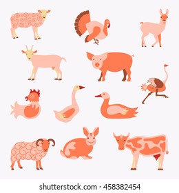 Set farm animals icon in modern flat design. Perfect organic farm products banner or flyer. illustration eps10