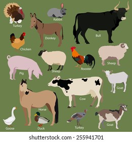 Set of farm animals icons. Flat style design. Vector illustration.