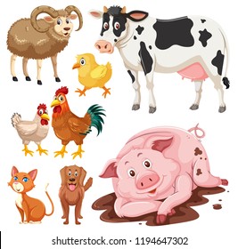 Set of farm animals illustration