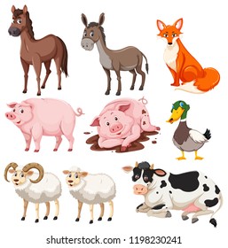 Set of farm animals illustration