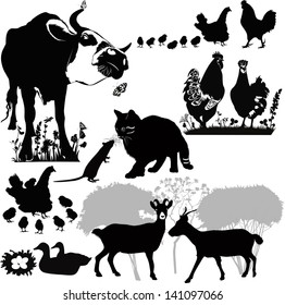 set of farm animals isolated on white background