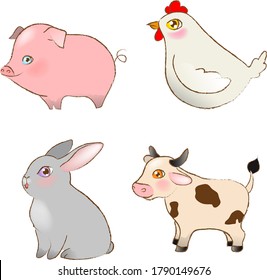 conjunto de animales de granja aislados en el fondo blanco