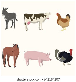 Set of farm animals isolated on white background