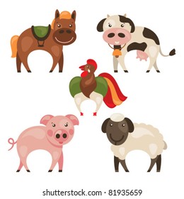 set of farm animals isolated on white