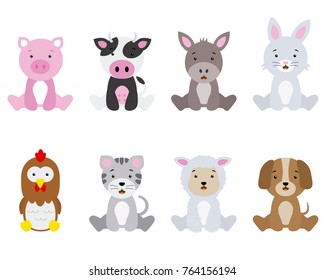 set farm animals isolated with white background
