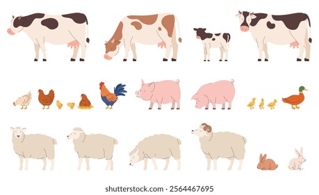 Set of farm animals. Livestock. Ecological animal farming. Vector illustration