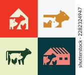 Set of Farm animals logo cow, pig and chicken. Icon design. Template elements