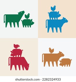 Grupo de animales de granja logotipo vaca, cerdo y pollo. Diseño de iconos. Elementos de plantilla