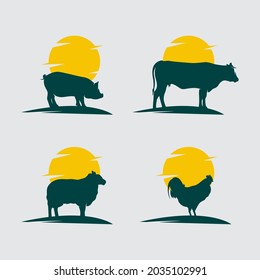 set of farm animals logo design