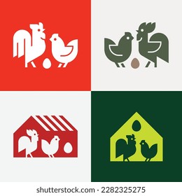 Set of Farm animals logo Rooster and chicken. Icon design. Template elements