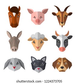 Set of farm animals in low poly style. Animal icon collection