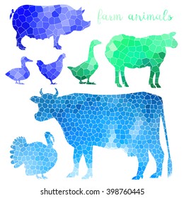 Set of farm animals mosaic texture isolated background