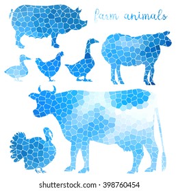 Set of farm animals mosaic texture isolated background