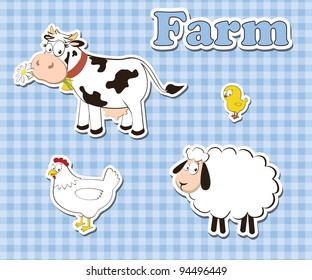  set of farm animals on a checkered background. vector illustration.