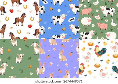 Set of Farm Animals Patterns  Cow, Horse, Goat, Chicken