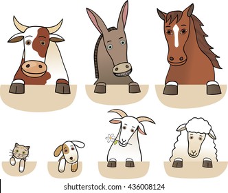 Set of farm animals torsos isolated