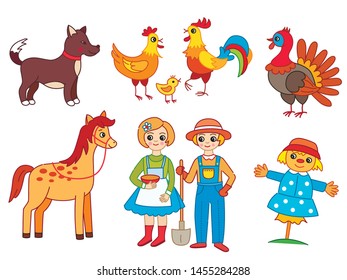 Conjunto de animales de granja, ilustración vectorial
