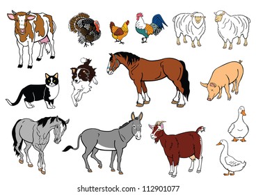  set of  farm animals, vector images isolated on white background,domestic livestock