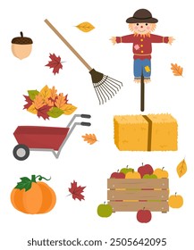 Set of farm autumn elements, thanksgiving, fall season collection 