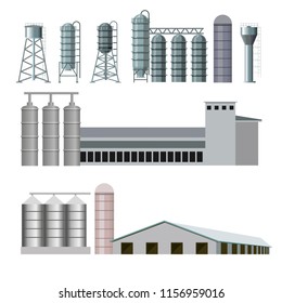 Set of farm buildings and constructions. Vector illustration