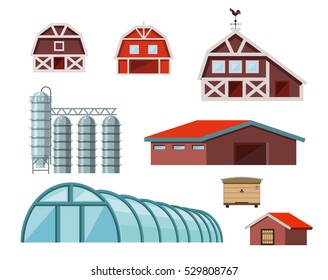 Set of farm buildings and constructions. Vector illustration