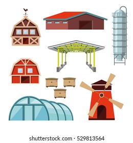 Set of farm buildings and constructions. Vector illustration