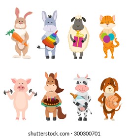 set of farm cartoon animals with childish activities