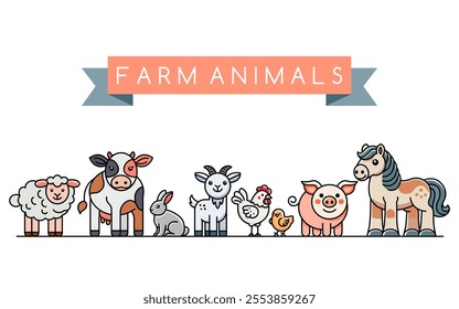 set of farm domestic animals. flat vector illustration isolated on white background