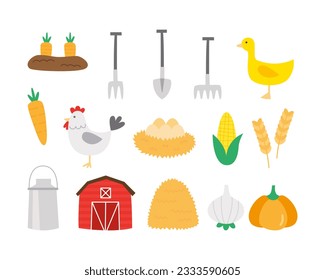 Set of farm element flat design illustration