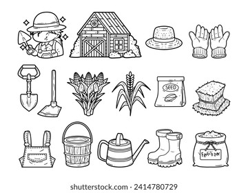 Set of farm element outline sketch vector illustration