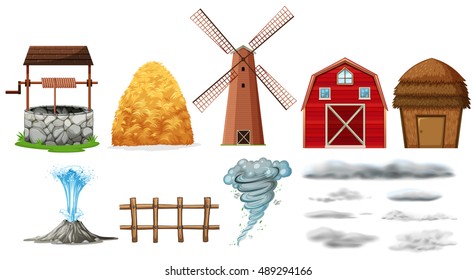 Set of farm elements and weathers illustration