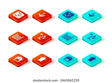 Set Farm house, Can container for milk, Garden hose, Strawberry bush, Corn and Plant icon. Vector