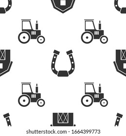 Set Farm House concept, Horseshoe and Tractor on seamless pattern. Vector