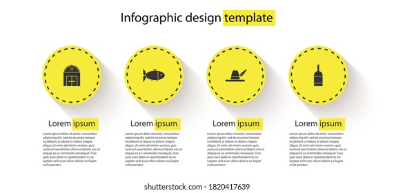 Set Farm House, Fish, Oktoberfest hat and Beer bottle. Business infographic template. Vector.