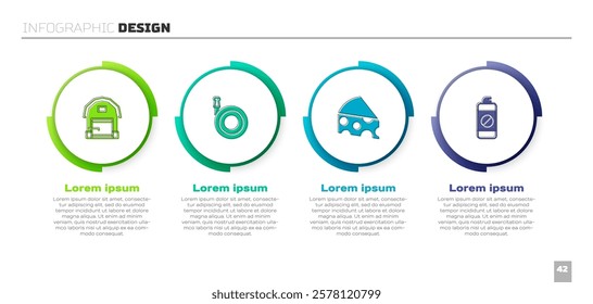 Set Farm house, Garden hose, Cheese and sprayer for fertilizer. Business infographic template. Vector