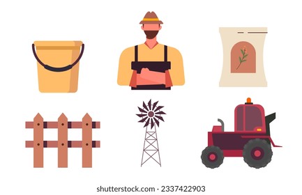 Set of farm house and nature elements logo