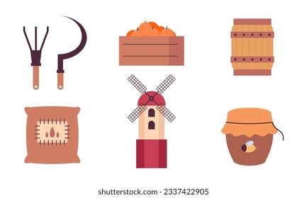 Logotipo de conjunto de la casa de campo y elementos naturales
