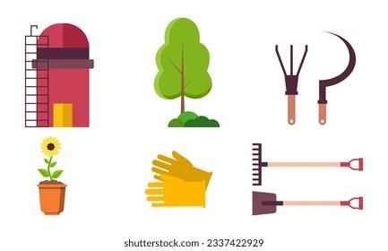 Logotipo de conjunto de la casa de campo y elementos naturales
