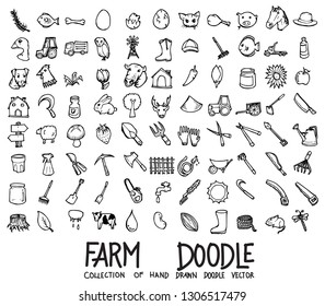 Set of Farm icons Drawing illustration Hand drawn doodle Sketch line vector