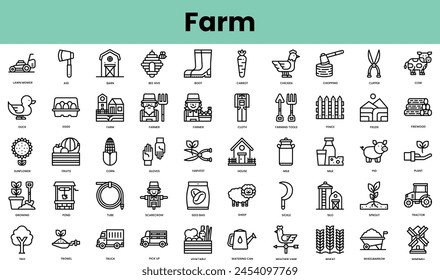 Set of farm icons. Linear style icon bundle. Vector Illustration
