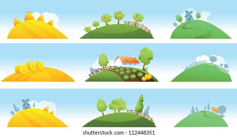 set of farm landscapes