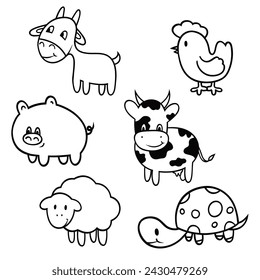 Set of farm line work animals