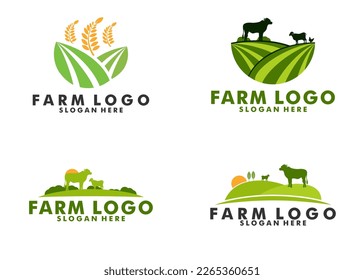 Set of farm logo vector, livestock logo icon design