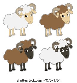 Set of farm male sheeps of different color