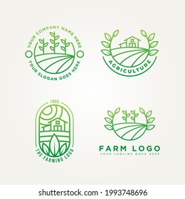 Set Of Farm Minimalist Line Art Emblem Icon Logo Template Vector Illustration Design. Simple Modern Harvest, Farming, Eco Bundle Logo Concept